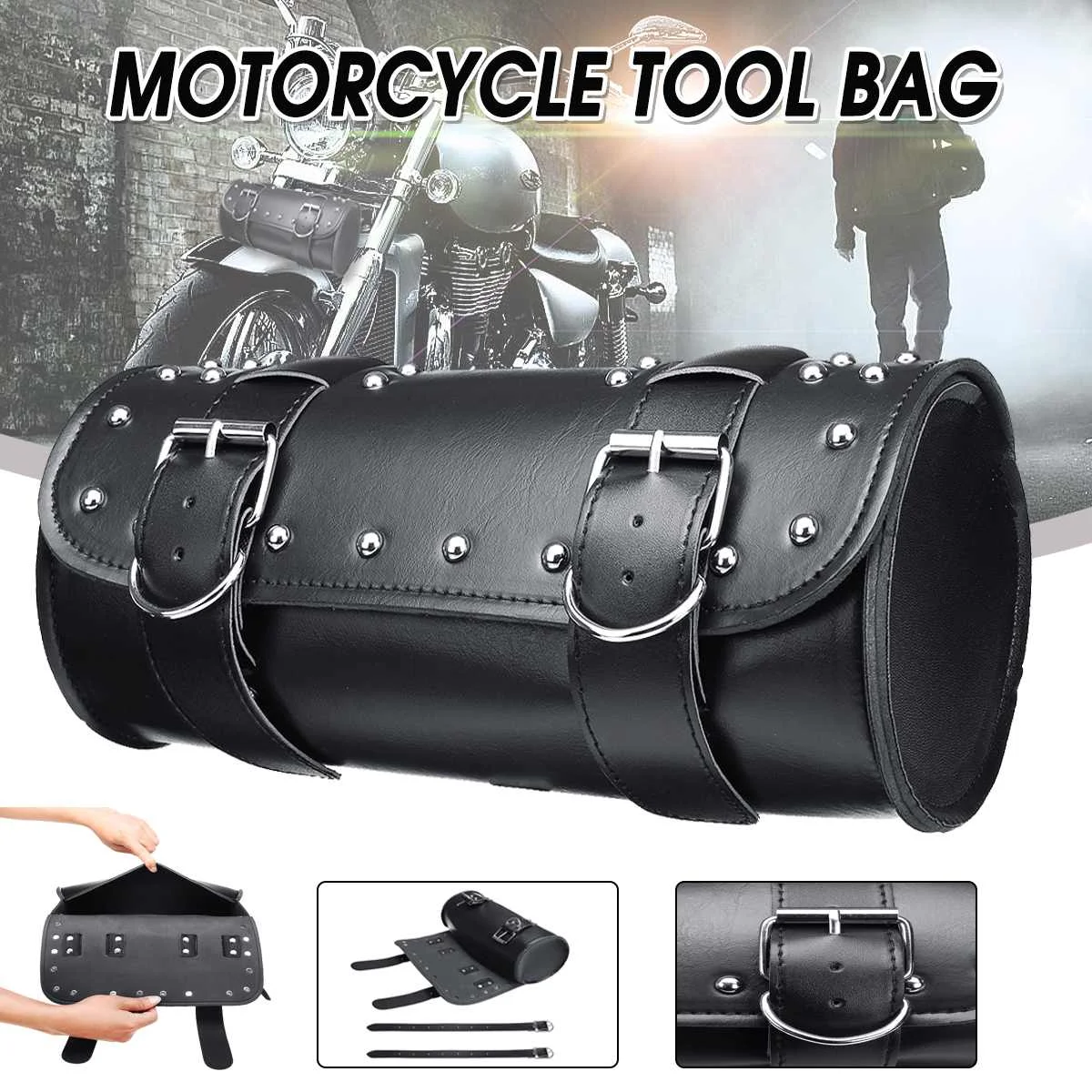 Motorcycle Front Fork Tool Tail Bag PU Leather Pouch Waterproof Front Fork Handlebar Saddle Bag Vintage Shape Handlebar