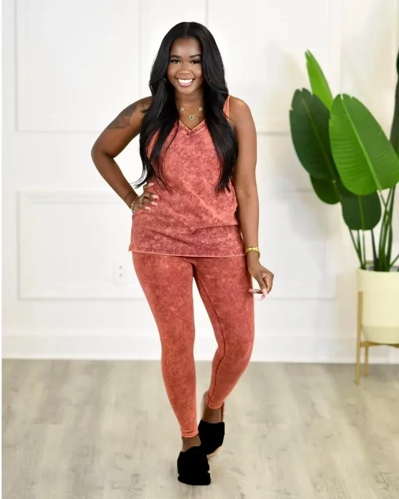 

GUWU Fake Jean Printed Women's Set V-neck Tank and Legging Pants Suit Summer Fashion Two 2 Piece Set Outfits Tracksuit