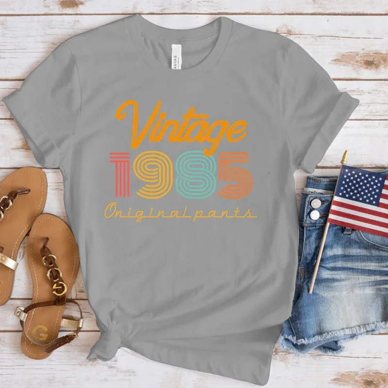 (Premium T-shirt)New Hot Vintage 1985 T-Shirts Fashion Women Girls Summer Tee Shirt Casual Short Sleeve Round Neck Tops T-Shirts