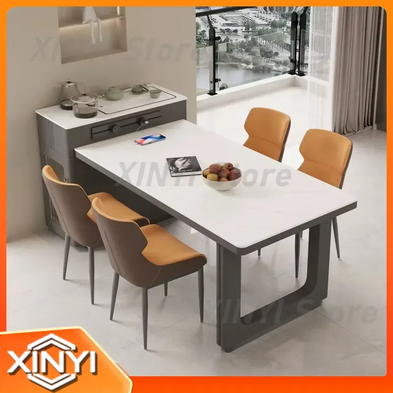 Island Dining Table Set for Household Cream Extendable Rock Slab Multifunction Storage Island Cabinet Kitchen Island Table