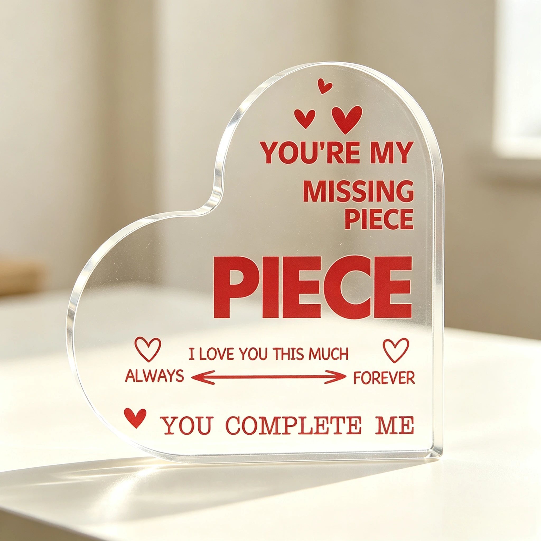 Sweet Red Heart Graphic Heart Acrylic Stand, You Complete Me Romantic Valentine Table Ornament