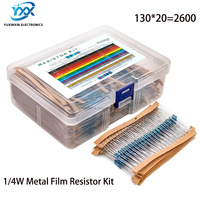 2600PCS 1/4W Metal Film Resistor Kit 130 Values Assortment Box 0.25W ±1% Through Hole Resistors for DIY Projects
