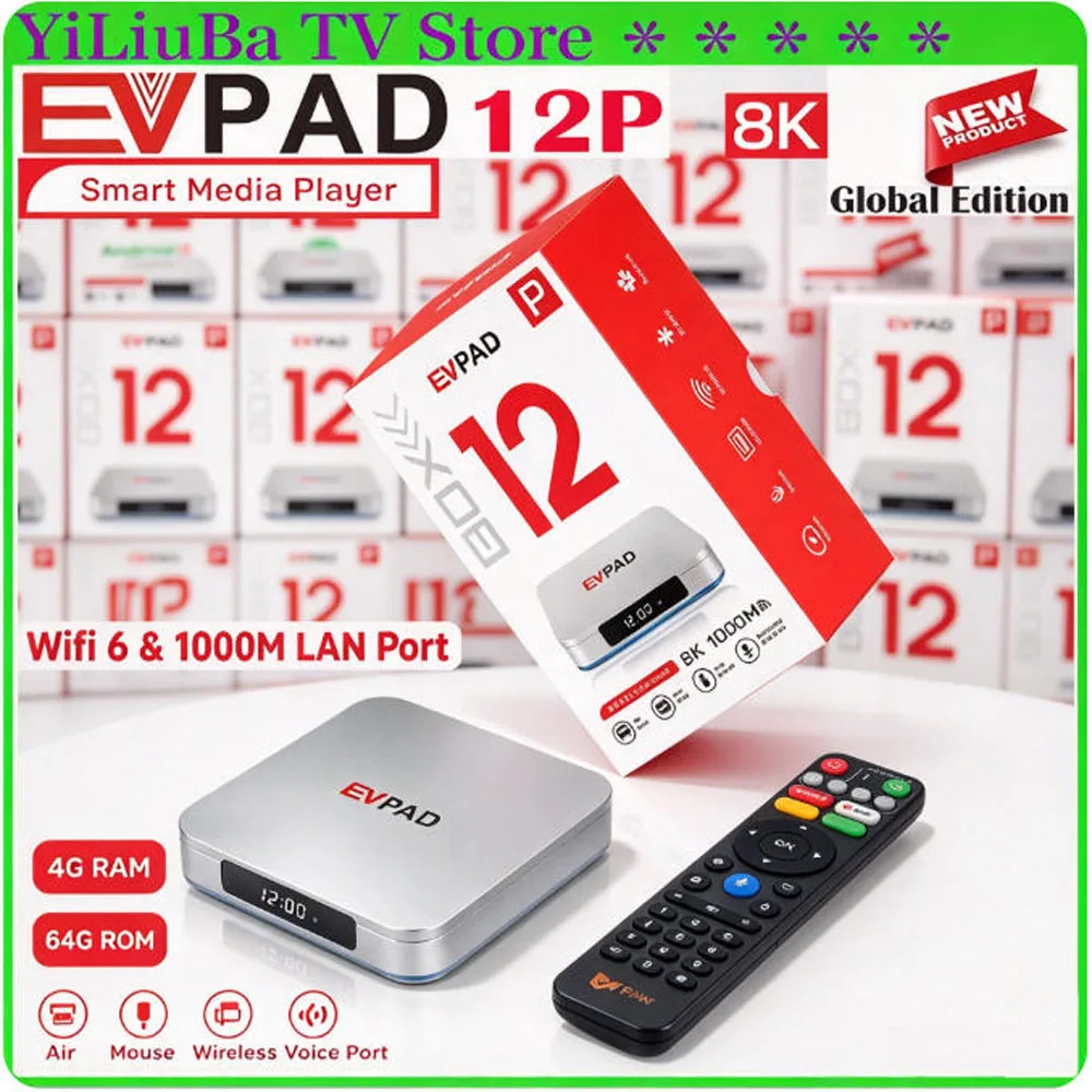【Genuine】Newest EVPAD 12P TV Box Global Classic Edition 4G 64GB Multi functional High quality TV box 8K Wifi6 Global Best Seller