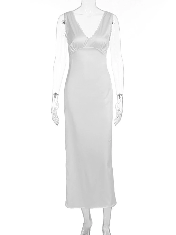 Lace Patchwork Solid V Neck Sheath Female Dresses Party Elegant Outfits Fashion Bodycon Women Vestidos Robes Sleeveless Dresses