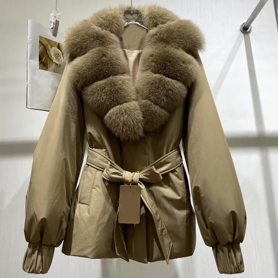 Piumino da donna con collo in pelliccia Piumino in vera pelliccia di volpe enorme Piumino peloso Piumino in pelliccia naturale più venduto