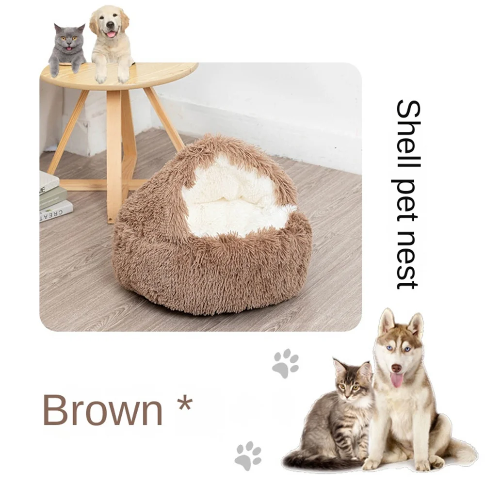 New Plush Pet Kennel Cat And Dog Kennel Half Pack Round Nest Mattress Short Plush Semi-Closed Fall And Winter Warmth