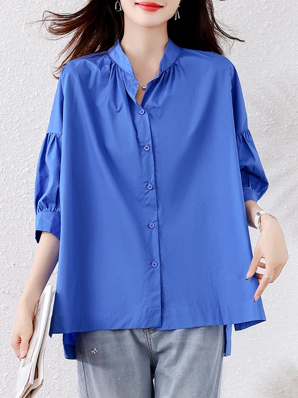 

Blue Cotton irt Women's Faion Loose Fit Spring Summer New Arrival Ele Simple Design ort Sve round Ne Top