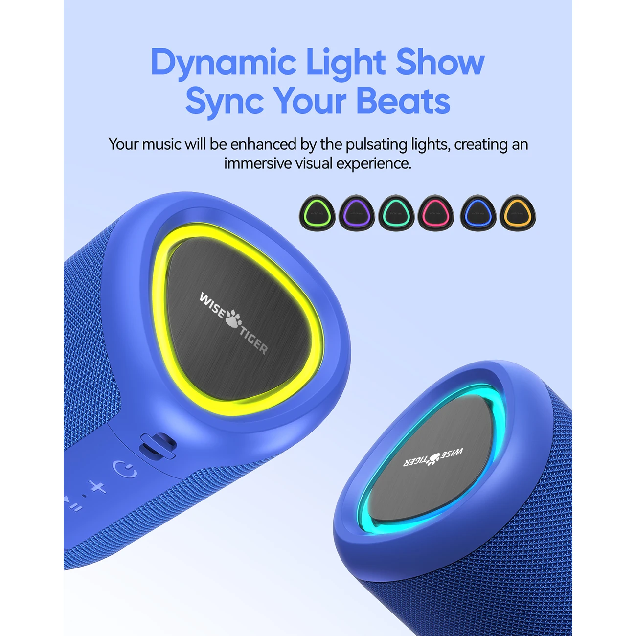 WISETIGER A46 اتصال ستيريو لاسلكي أزرق 2 سمّاعات بلوتوث 360 °   مكبر صوت محمول بحجم الجيب
