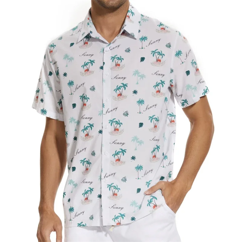 Hawaii Beautiful Coconut Leaf Patterned Shirt For Men Color Gradient 3D Printed Beach Shirt Casual Loose Short Sleeve Shirt