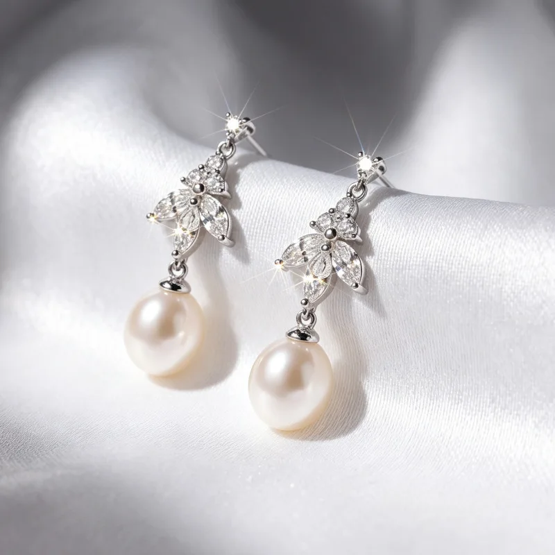 Cross-border new fashion earrings, exquisite diamond-set shiny pearl pendant earrings, light luxury and elegant earrings.