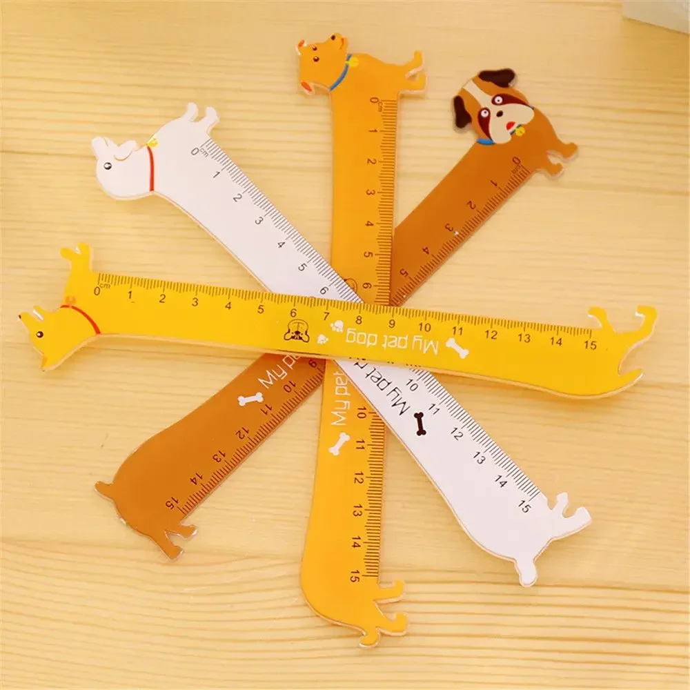 1 Pcs Kawaii Puppy Shape Ruler 15cm Math Measurement Drawing Tool Cute Learning Stationery Reading Bookmark Office Supplies