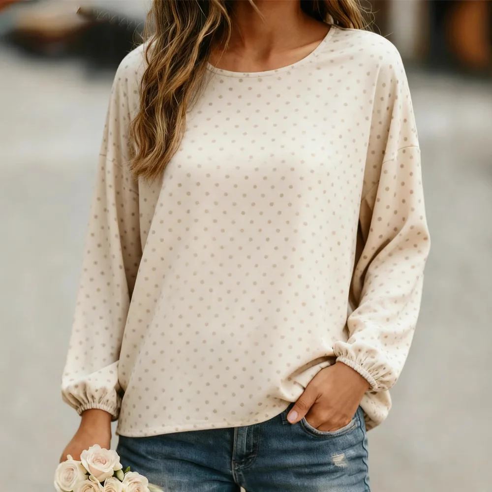 Automne nouveau T-shirt femme décontracté rétro imprimé à manches longues chemises col rond hauts pullover mode coréenne Кроп Топ t-shirts