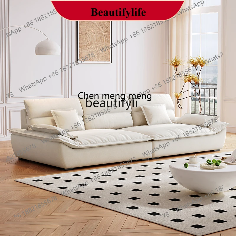 z183 French cream wind super wide sitting deep galleon sofa living room modern simple cat scratching fabric straight row sofa