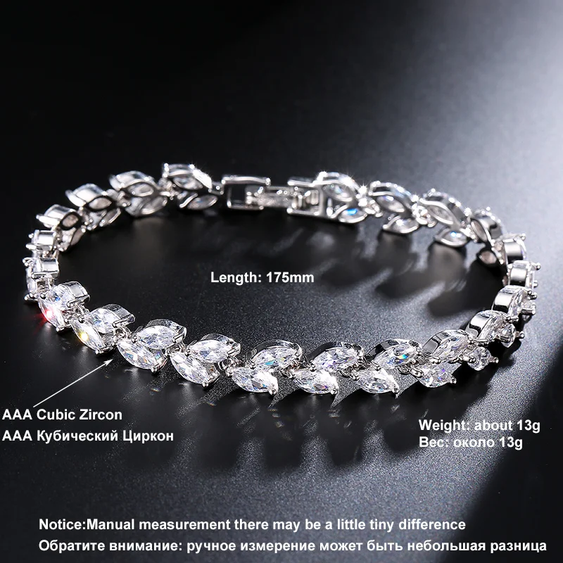 Uilz Fashion White Zircon Charm Bracelets Silver Color Leaf Bracelet for Woman Elegance Wedding Party Jewelry Gift