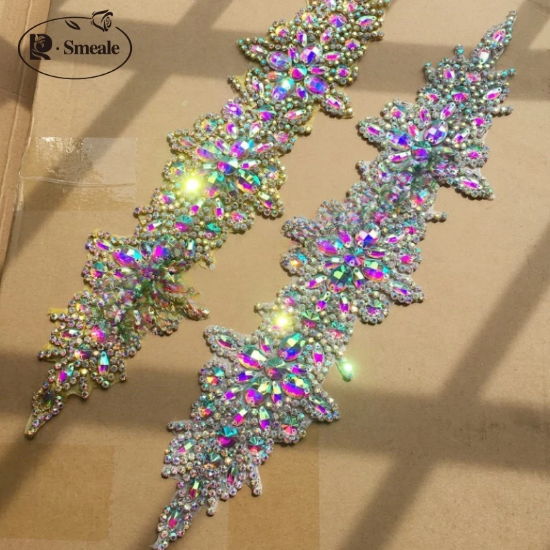 Handgenähte Glasperlen-Accessoires für Kleidung, DIY-Hochzeitskleid, Taille und Brust, Neues Design, 39,5x9,5cm – Detail 6