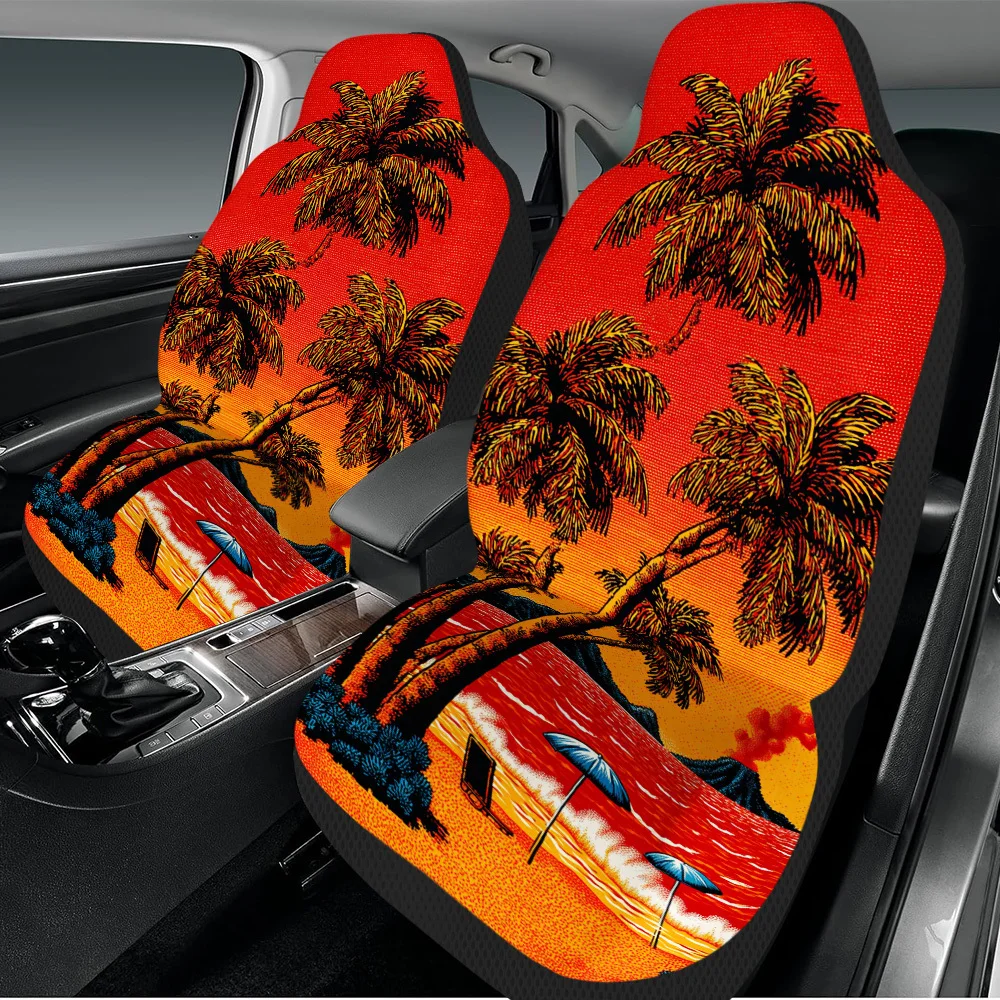 2pcs Summer Beach Sunset Themed Car Seat Covers Set – Fit, High-Quality Full Set Of Front Seat Protectors, Durable And Stylish