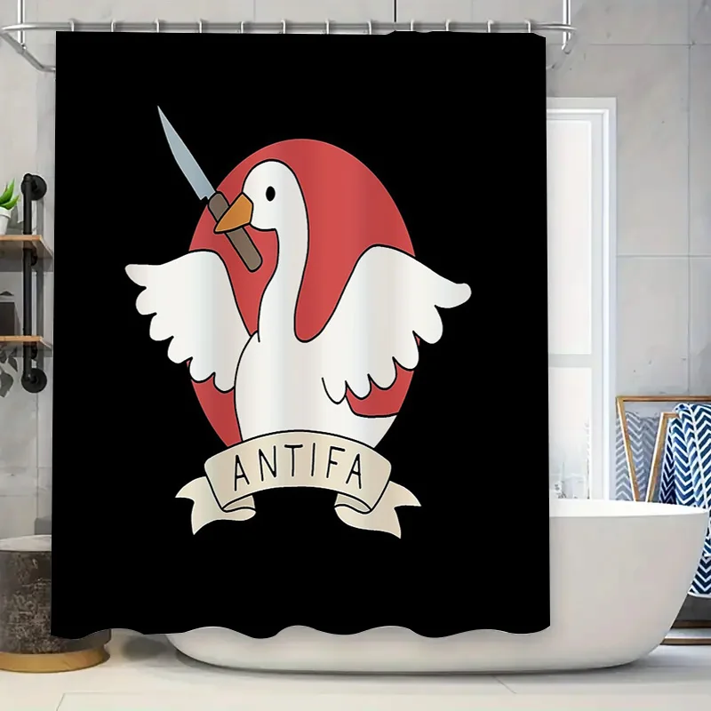 

Swan Bathroom Decor Shower Curtain Set Vintage Bird Pattern Waterproof Liner for Spa Hotel Home