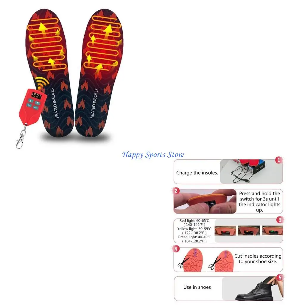 

Heated Insoles Wireless Rechargeable Shoe Pad Adjustable Temperature Foot Warmer