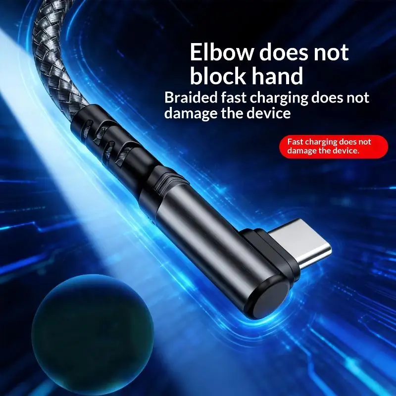 100W Right Angle Type C Fast Charging Cable High Speed Data Transfer Cord for All USB C Port Electronic Devices