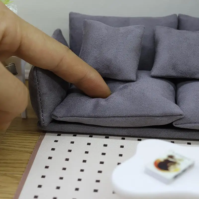 Conjunto de Brinquedos de Faz de Conta para Crianças 1:12 Mini Móveis de Casa de Bonecas Sofá de Couro Italiano Simulação Miniatura Cadeiras de Sala de Estar Decoração-Brinquedo