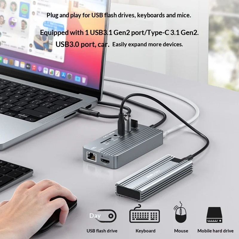 USB C Hub with M.2 SSD Enclosure USB 3.2 Docking Station Multiport Type C Adapter