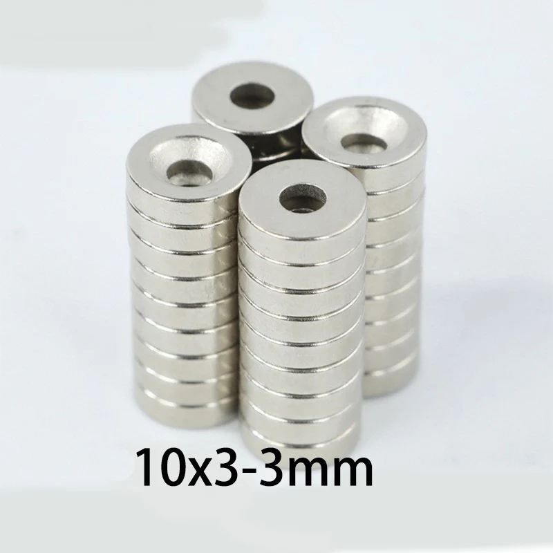 20/50pcs 10x3mm & 10x4mm Magnets with 3mm Center Hole, Countersunk Mounting Magnets for Screw Fixing in Robotics, Machinery