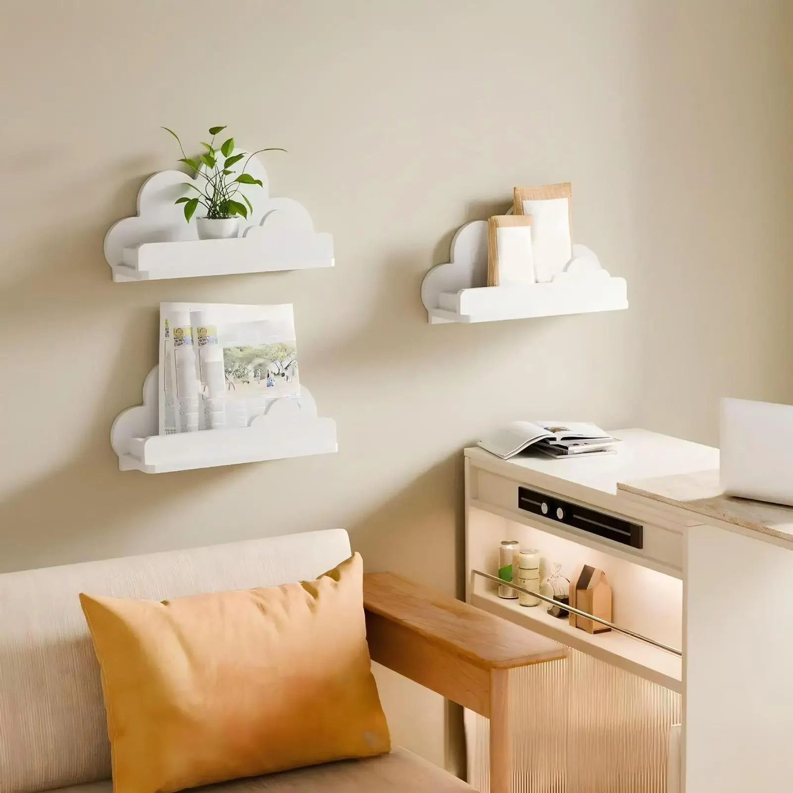 Cloud Wall Shelf 3 Pieces Floating Wall Shelves Display Organizer wooden holder Wall Decor Set For Home Living Room Kitchen
