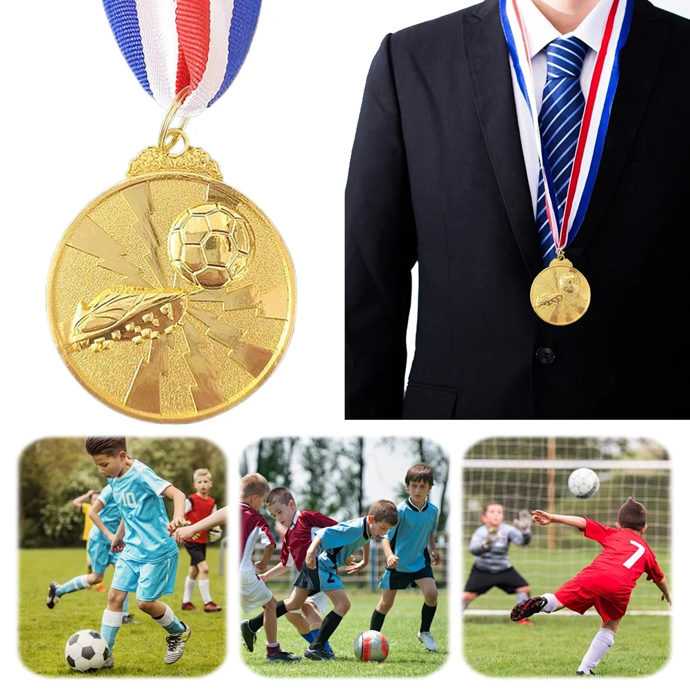 

Soccer Medals Gold Silver Bronze Award Medals with Neck Ribbon Zinc Alloy Football Medals Sports Medals for Party Favors