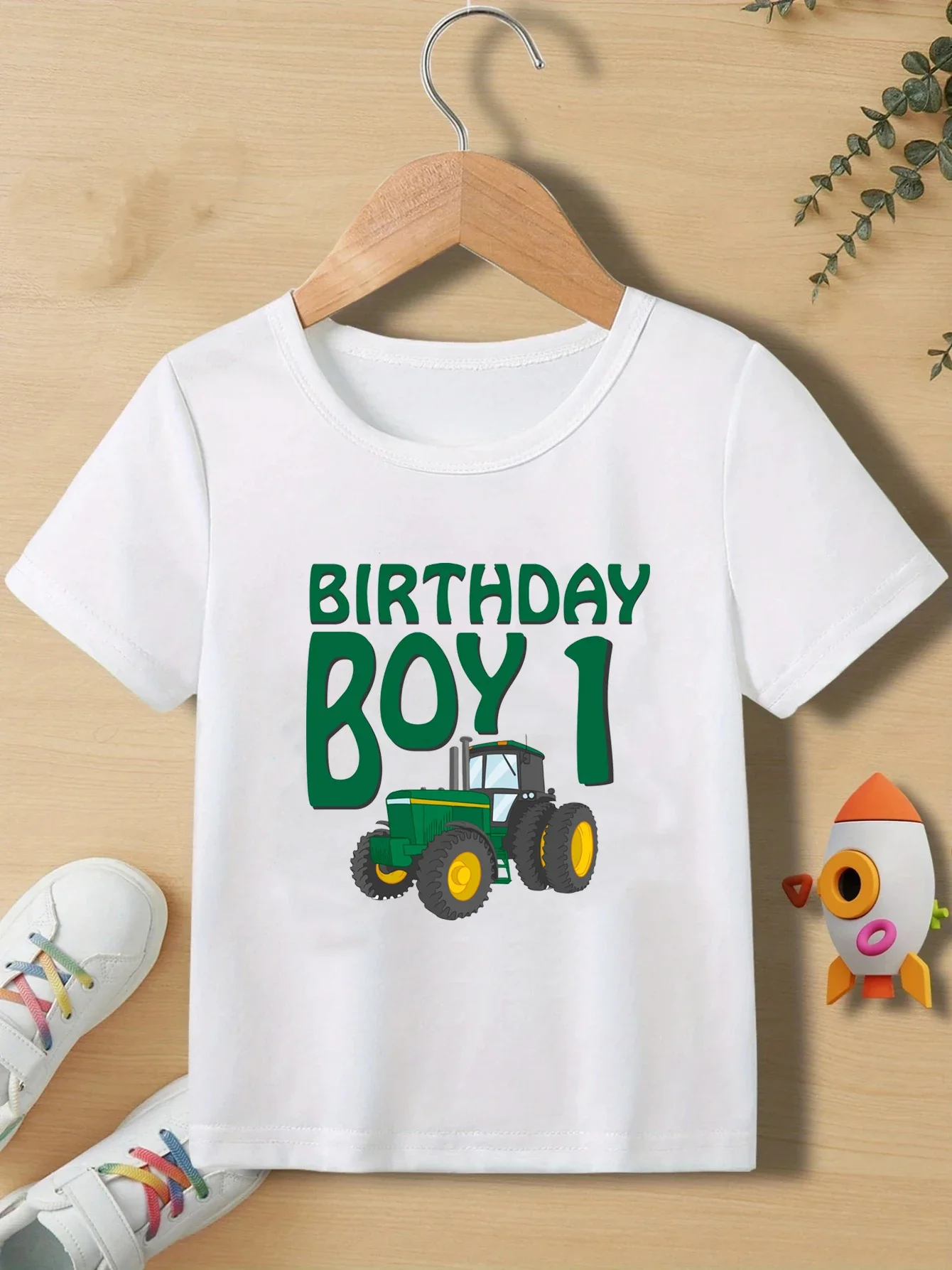 Farm Tractor Car Print tshirt boys Happy Birthday Cartoon Kids T shirt 1 2 3 4 5 6 7  Years boys Clothes cute Baby kids T-Shirts