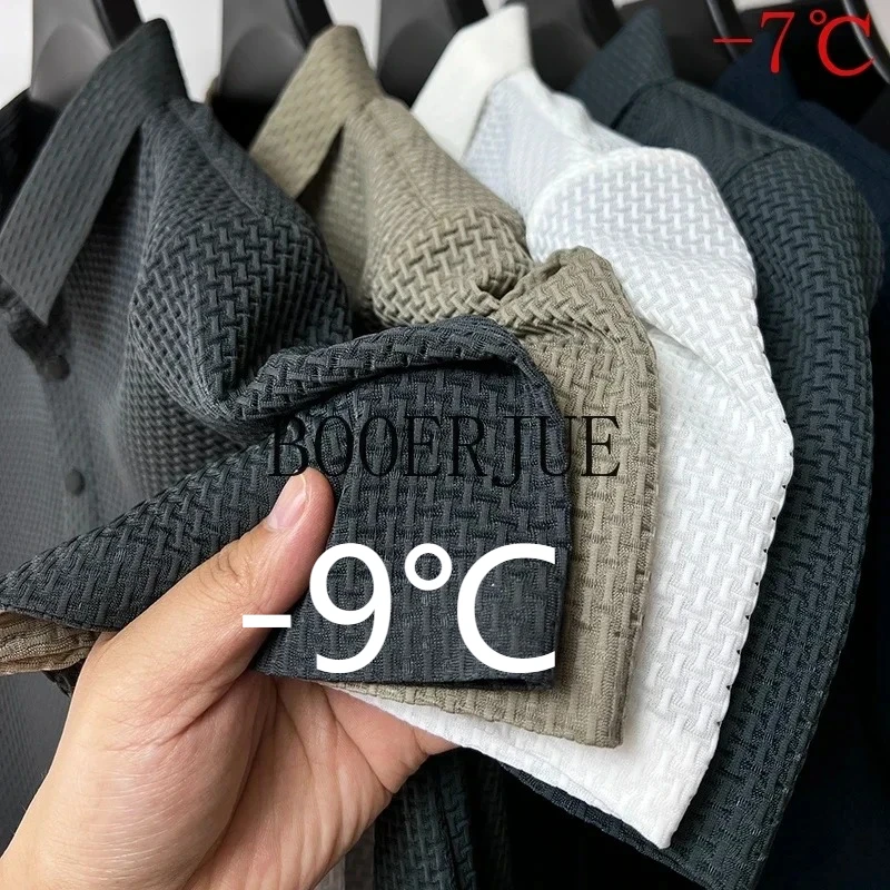 Breathable Business Fashion T-Shirt Male Brand Clothes 2026 Summer New Men's Lop-up Hollow Short-sleeved Polo Tee Shirt Ice Silk