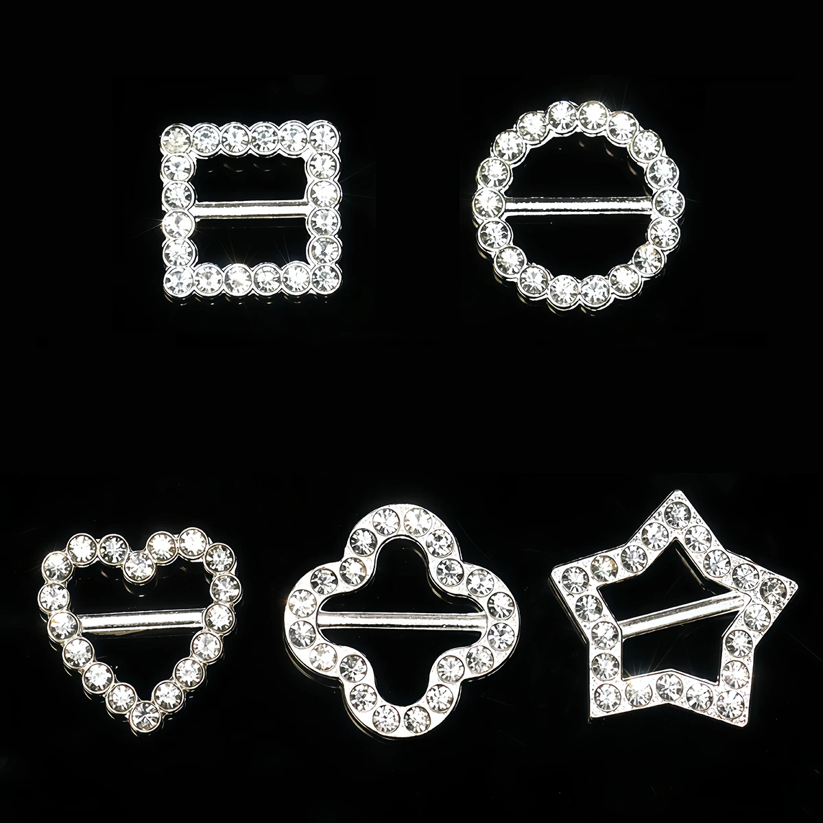 10-20 Stück Kristall-Strass-Schnallen aus Metall in Herz-, Rund- und Quadratform zur Dekoration von Bändern, Einladungskarten, Kleidung und Haaraccessoires – Detail 5