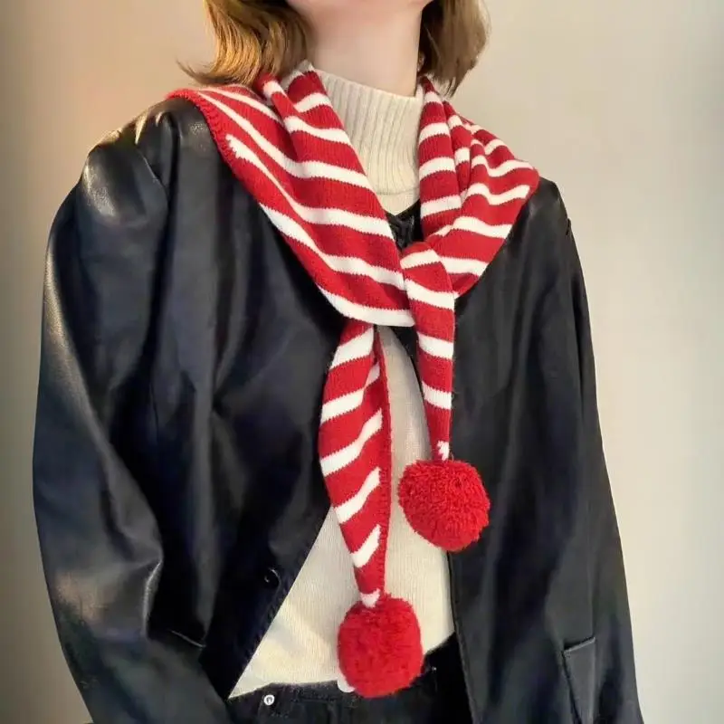 

Корейский полосатый треугольный шарф, шерстяной вязаный шарф, теплая и универсальная шаль на осень-зиму, высоконасыщенные цвета, шали