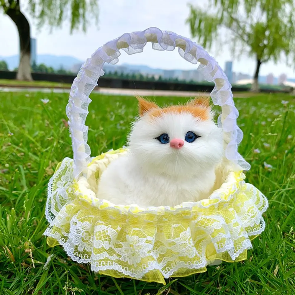

New Plastic Flower Basket Cat Simulation Children's Toys Cat Ornament Souvenirs Gift Cat Toy