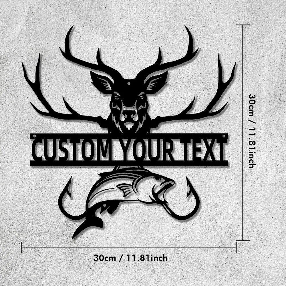 Изготовленный на заказ металлический настенный декор с оленем и рыбой, персонализированный знак охотничьей кабины, идея для домашнего подарка в деревенском стиле