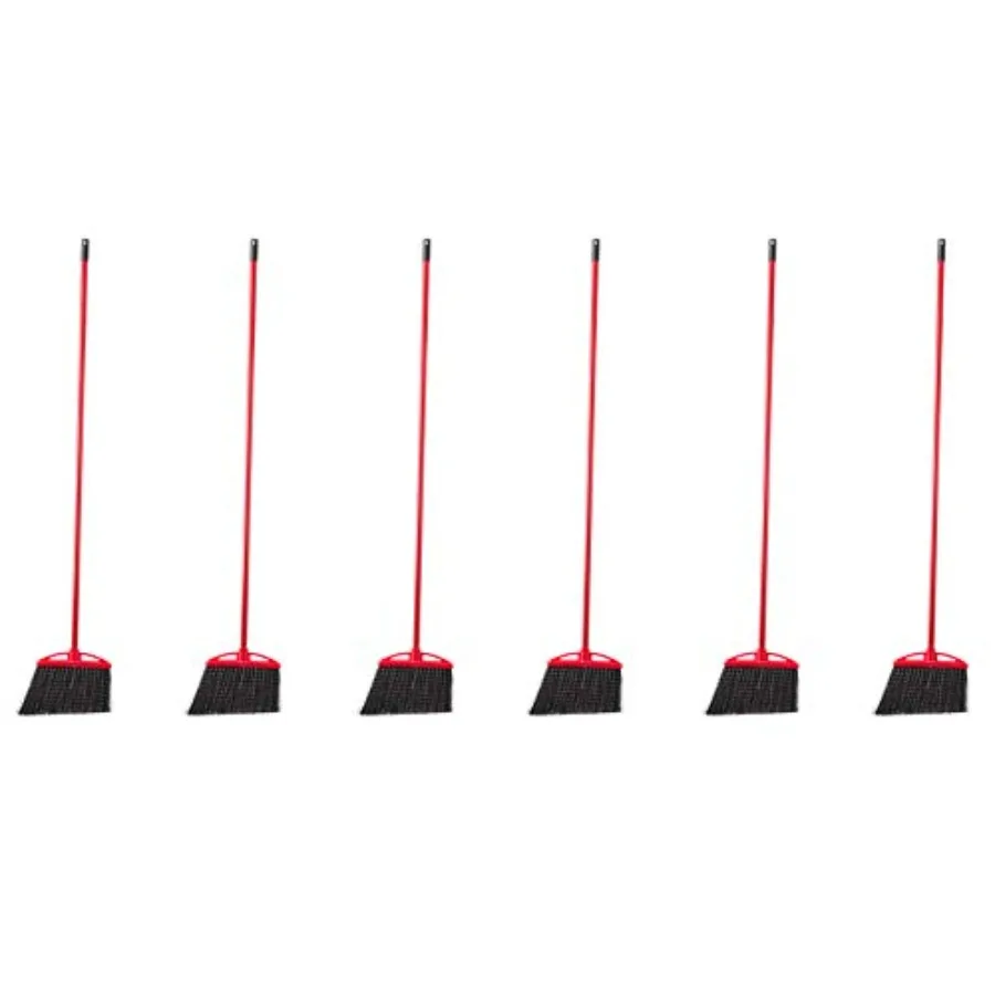 

Angle Broom With Metal Handle for Floor Cleaning and Sweeping, 11 inches Wide, 6-Pack, Black and Red