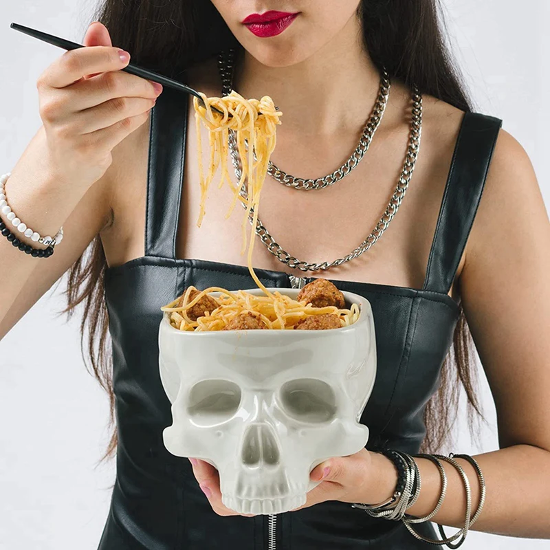 Porcelain Gothic Skull Pasta Bowl Retro Tabletop Decor Halloween Tableware Food Noodle Salad Candy Ceramic Bowl