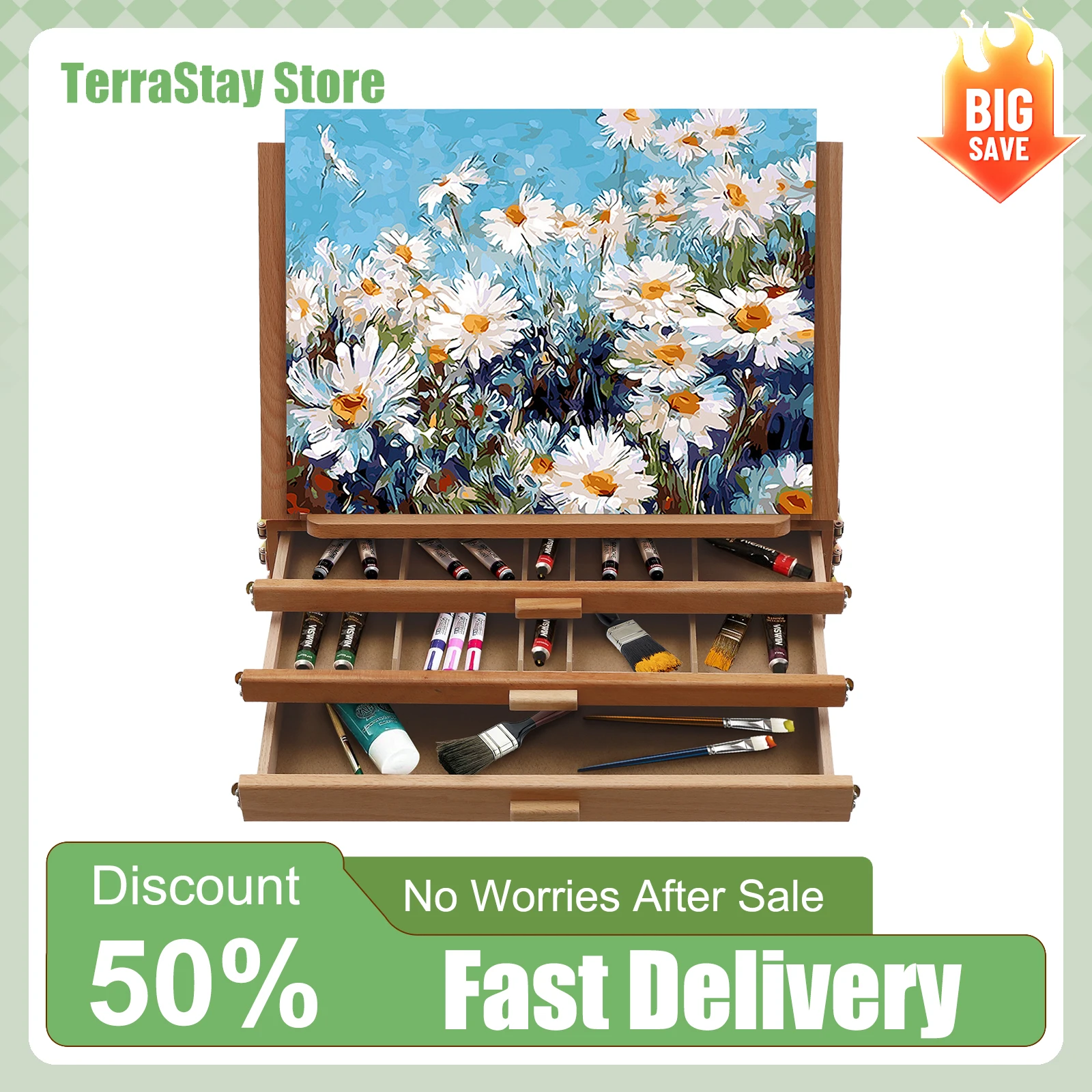 

Adjustable Easel Stand 3-Drawer Storage Box Wooden Shelf Artist Painting Sketch Support Art Studio Canvas Board Holder Organizer