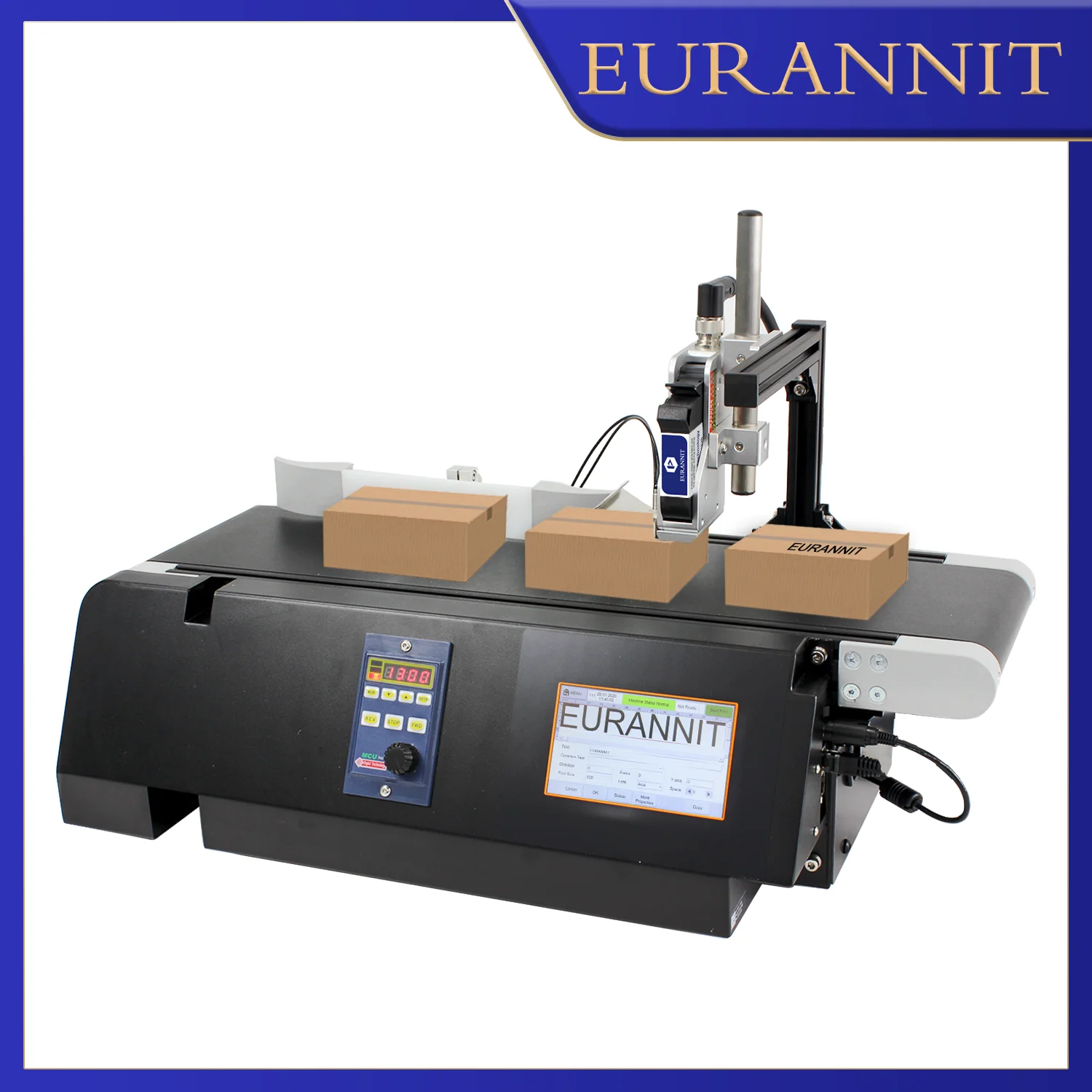 

EURANNIT EN1 12.7мм/25.4мм Интегрированный струйный принтер с конвейерной лентой для кодирования QR-кодов, штрихкодов, даты истечения срока годности, текста и логотипов