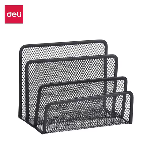 Black Metal Iron Mesh Desk Organizer - Letter Tray Holder for Paper Magazine Book Office Grid Tray