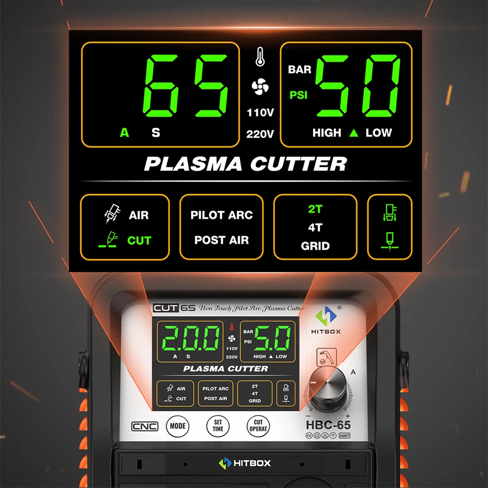 هيتبوكس HBC65 البلازما القاطع غير HF الطيار قوس LED شاشة ديجيتال قطع 1-25 مللي متر الفولاذ المقاوم للصدأ 65A قطع البلازما غير اللمس 2T/4T