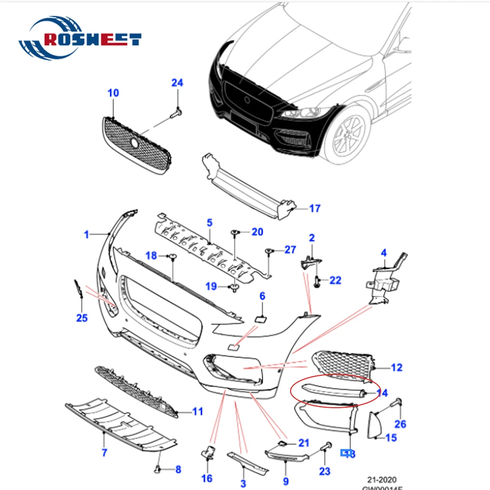 ROSWEET Car Front Bumper Fog Lights Decoration Fog Lamp Trim Strip For Jaguar F-PACE 2016 2017 2018 2019 Auto Accessories