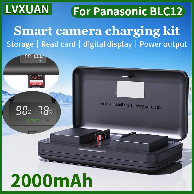 DMW-BLC12 battery and  LCD USB charger for Panasonic Lumix DC-FZ1000 II DC-G95 DMC-G85 DMC-GH2 DMC-G5 DMC-G6 DMC-G7 GX8 Cameras