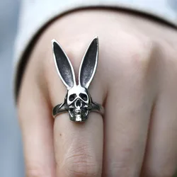 2024 NEW Men's 316L stainless steel rings Vintage Halloween Gothic Funny Skull Rabbit punk fashion jewelry free shipping