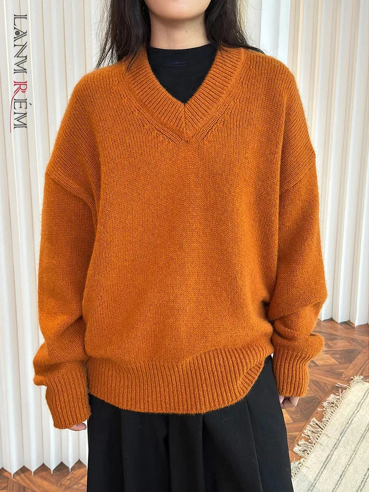 

[LANMREM] Office Lady Wool Knit Sweater For Women V Neck Long Sleeve Thick Warm Tops Fashion Clothes 2024 Winter New 26C867