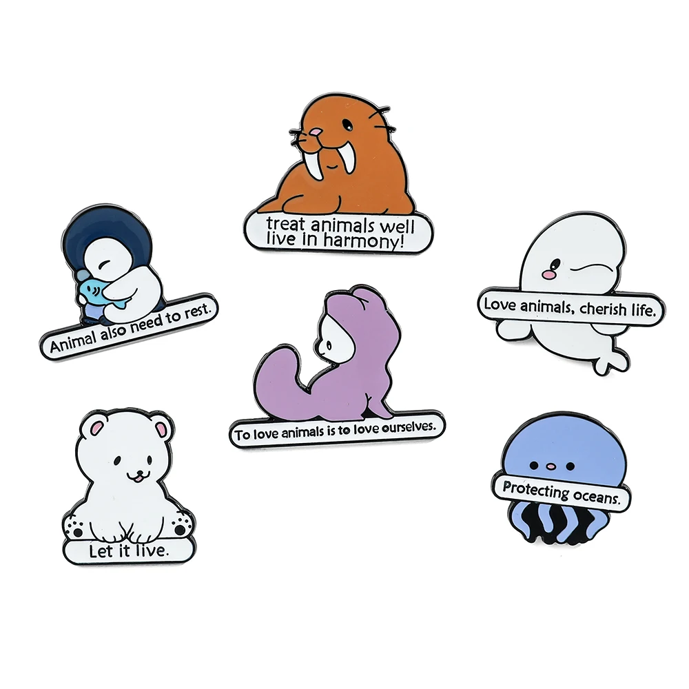 Cute Marine Animals Enamel Pins Whale Dolphin Polar Bear Brooches Lapel Pin Cartoon Ocean Creature Jewelry For Kid Friends