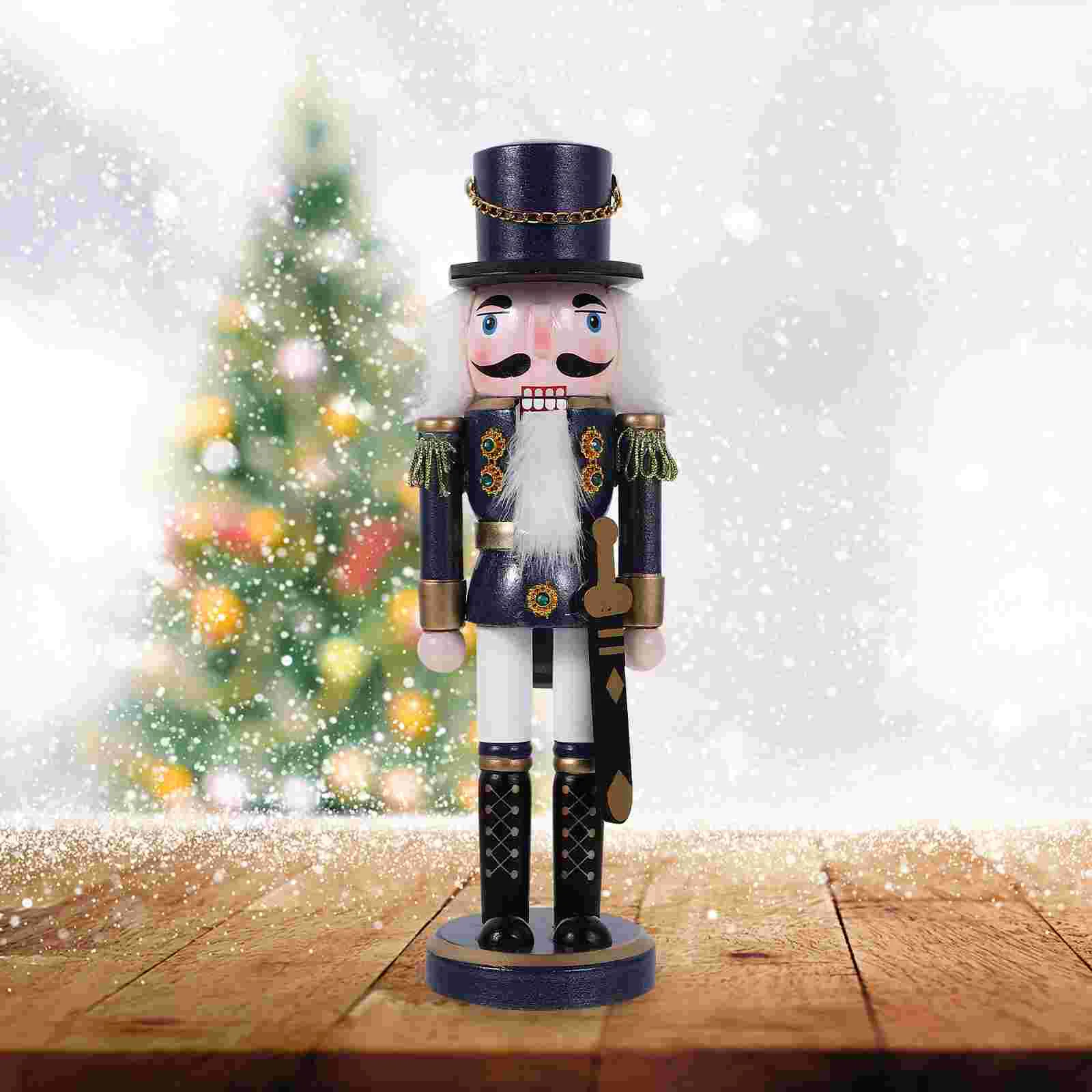 

25cm Pearlescent Pink Nutcracker Christmas Decoration Home Ornaments Xmas Walnut Soldier Decorations Wooden Household