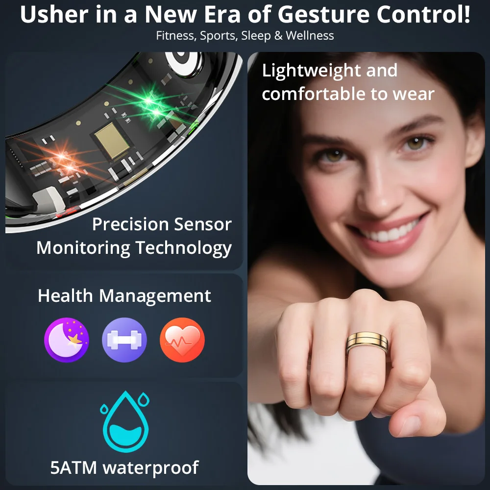 COLMI R07 حلقة ذكية للرجال والنساء مع علبة شحن، معدل ضربات القلب والأكسجين في الدم، 5ATM مقاومة للماء لهاتف Xiaomi Android iOS