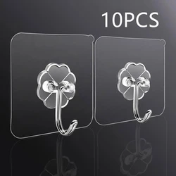 Transparente auto-adesivo parede ganchos, porta cabides, carga pesada rack, sucção, cozinha, acessórios do banheiro, 10 pcs