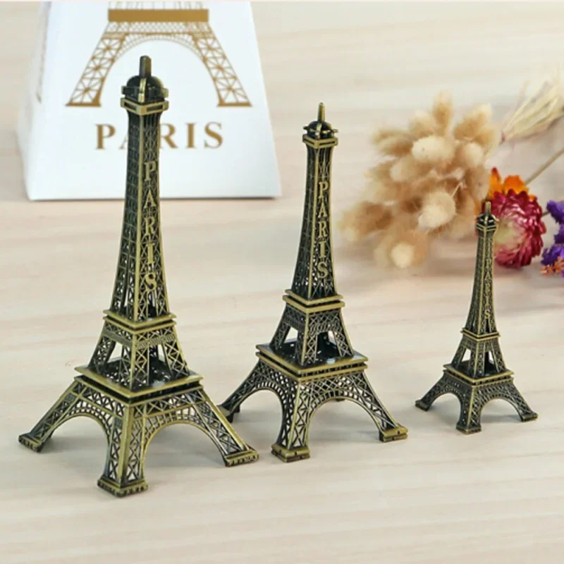 Eiffel Tower Statue Decor Alloy Metal Collectible Figurine Structure Theme Tabletop Ornament for Home Office Bar Shelf 5 Sizes