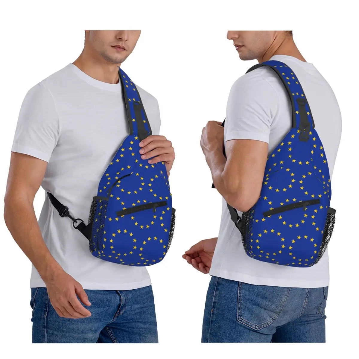 Europe European Union EU Stars National Flag Chest Bag Men Sling Crossbody Backpack Chest Bag Travel Hiking Daypack Shoulder Bag